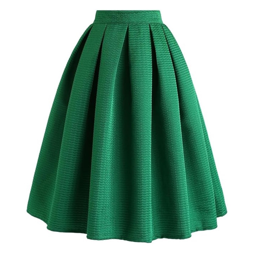 Chicwish Pleated Green Midi Skirt – XL | High Waist A-Line